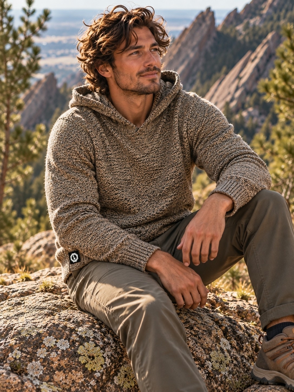 Men's Tan Hooded Knit Pullover Sweater